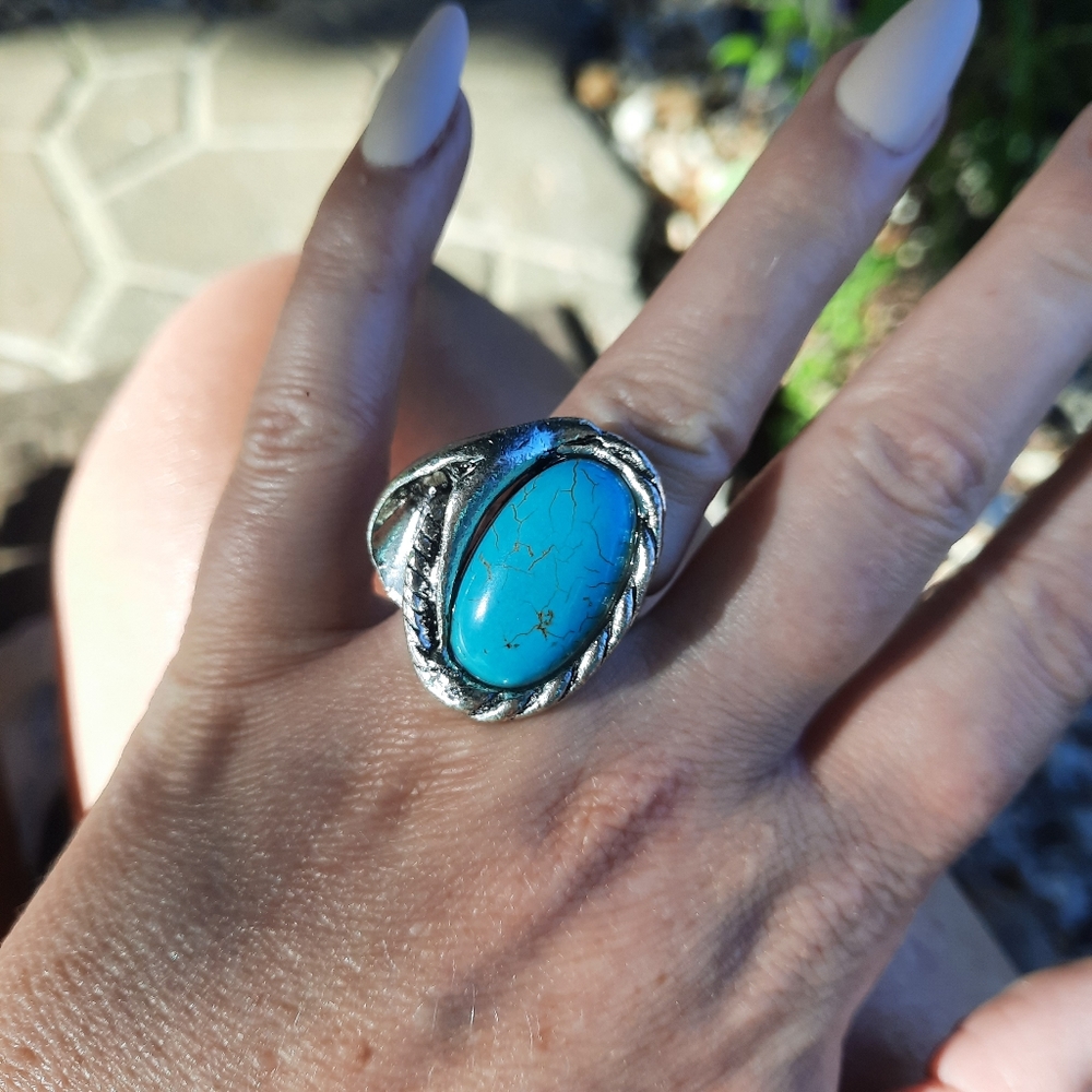Large turquoise ring adjustable